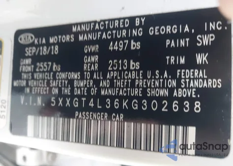 2019 Kia Optima Lx z USA, uszkodzony, nr VIN 5XXGT4L36KG302638